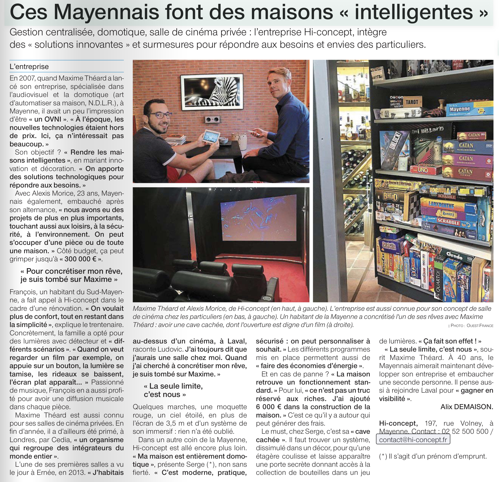 Ouest France News Article feature on Hi-Concept's activities and projects