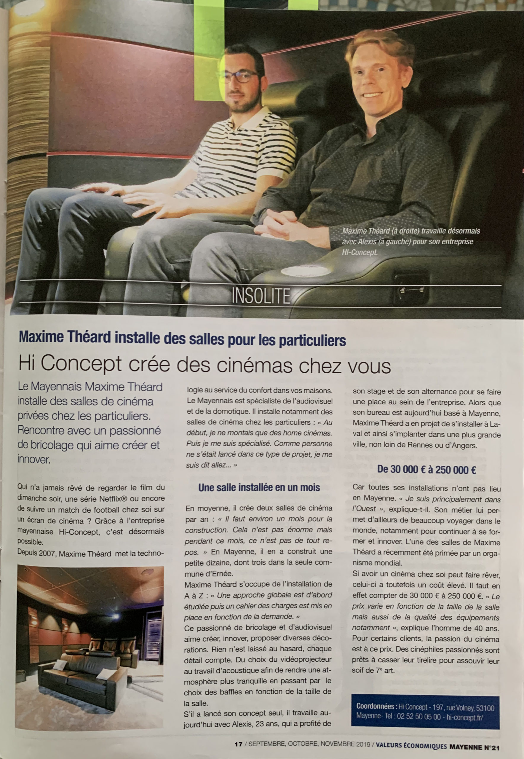 Valeurs économiques Magazine feature on Hi-Concept