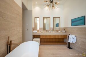 Luxe Apartement Selection - Hi-Concept - Audiovisual Lighting Design - Paris 10 Salle de bain haut de gamme avec télévision miroir intégrée, Samsung the frame et finitions de luxe.